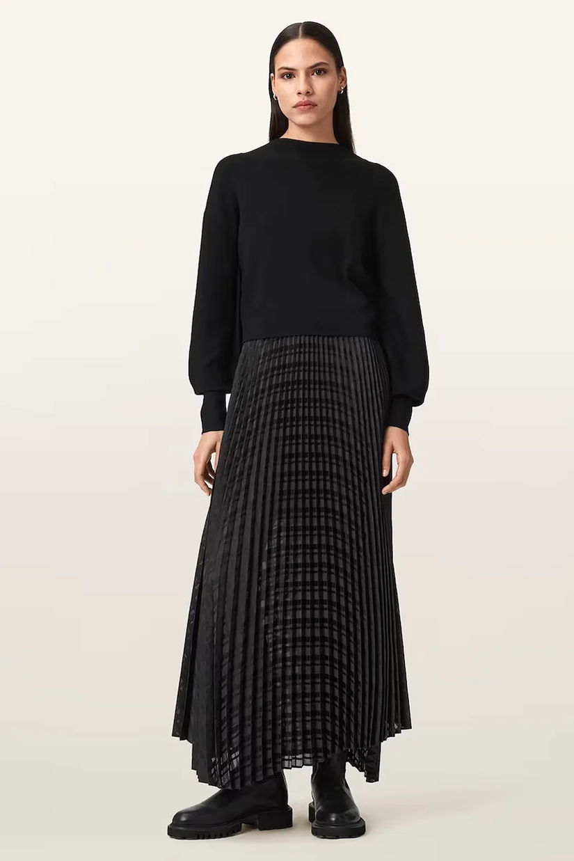 AllSaints rochie SINEAD culoarea negru, maxi, evazați, W064DD