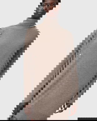 AllSaints rochie din lână UMI culoarea bej, mini, mulată, W071DD