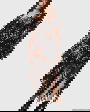 AllSaints rochie FRESCA culoarea negru, maxi, evazați, W021DD