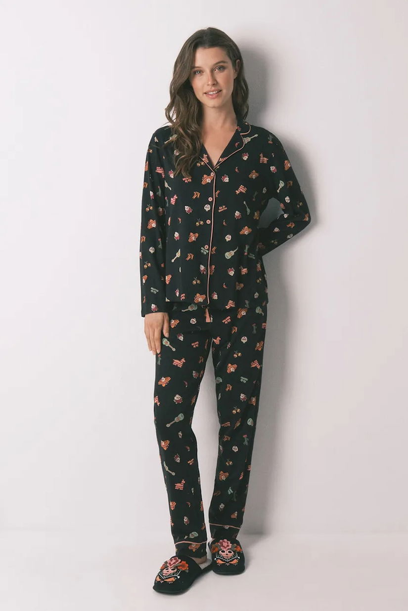 women'secret pijamale de bumbac culoarea negru, bumbac, 3132159