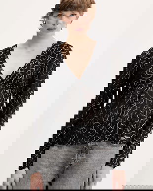 Tommy Jeans bluză culoarea negru, cu imprimeu, DW0DW21459