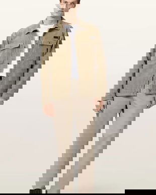 AllSaints pantaloni de bumbac BECKLEY culoarea bej, cu fason chinos, M022TD