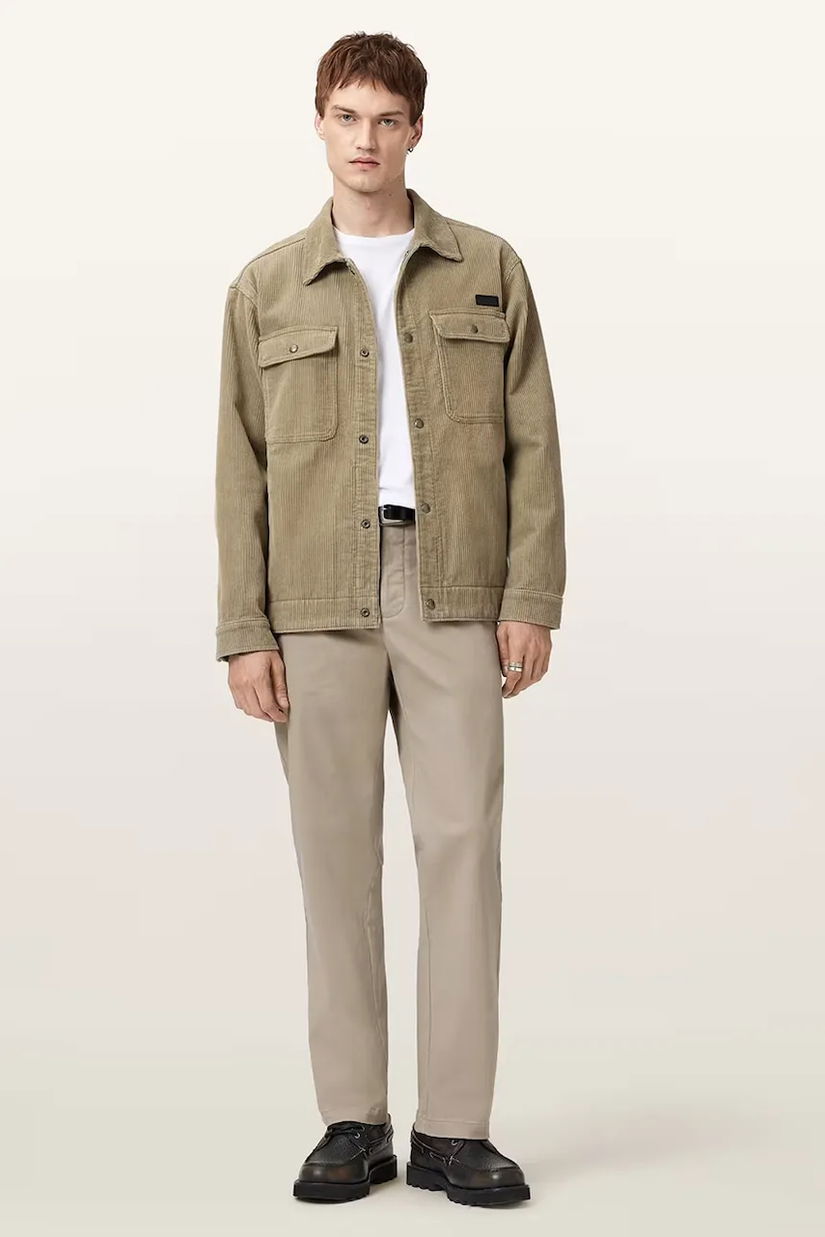 AllSaints pantaloni de bumbac BECKLEY culoarea bej, cu fason chinos, M022TD