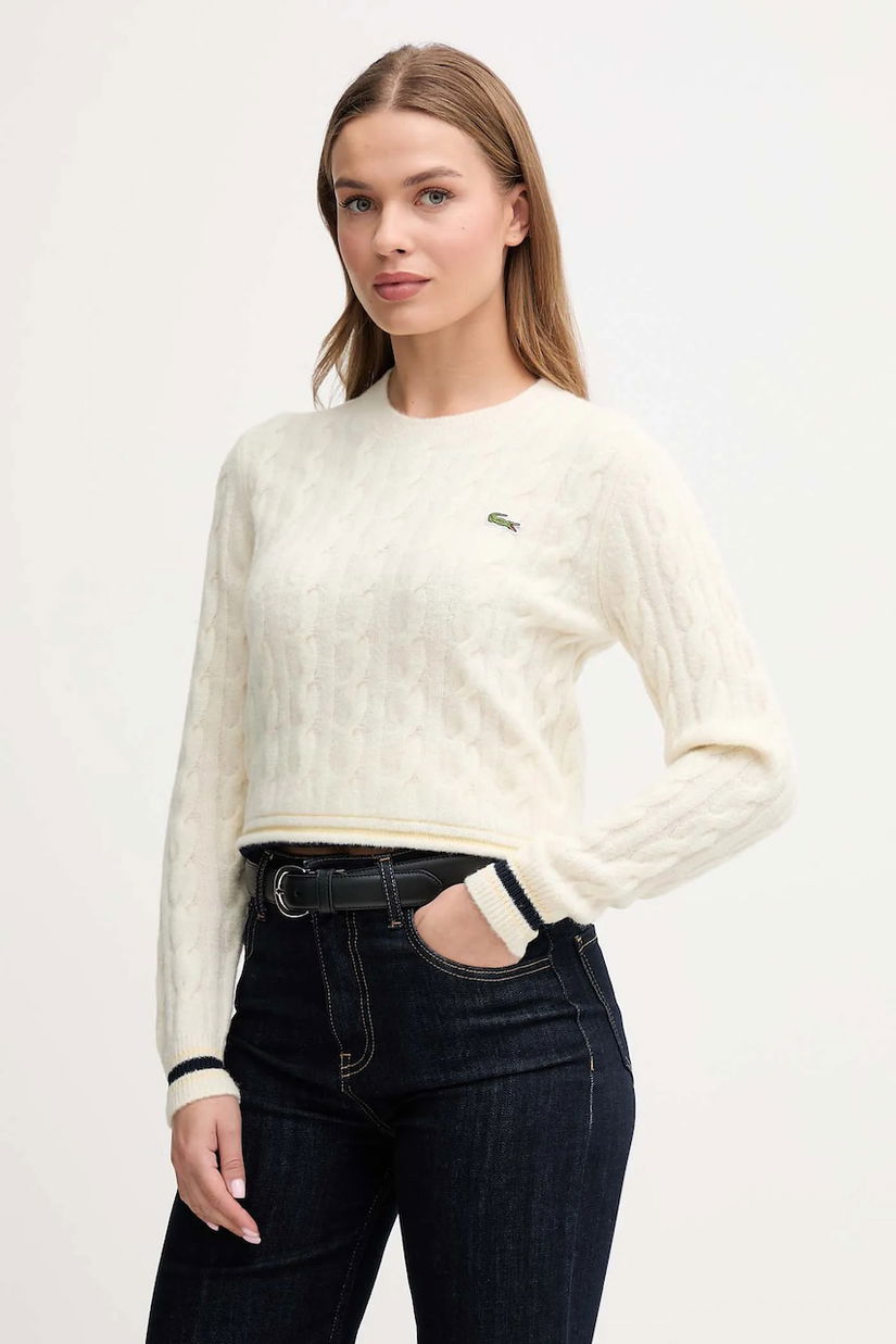 Lacoste pulover din amestec de lână culoarea bej, AF4159