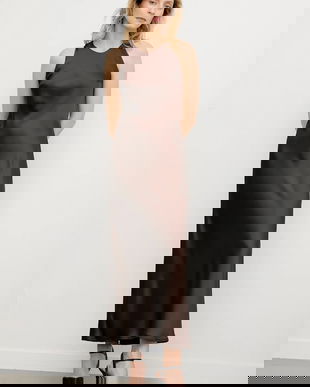 Answear.LAB rochie culoarea maro, maxi, evazati