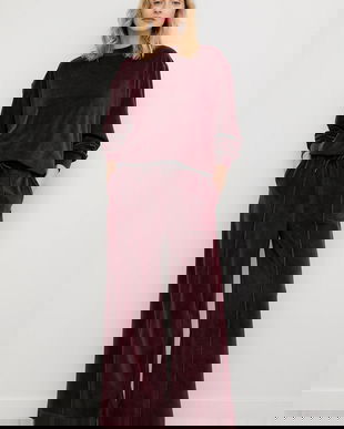 Answear.LAB pantaloni de trening din velur culoarea bordo, neted