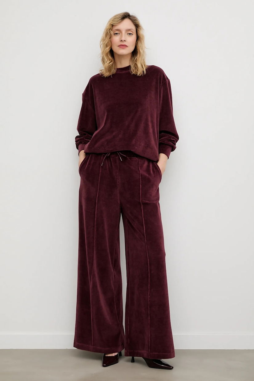 Answear.LAB pantaloni de trening din velur culoarea bordo, neted