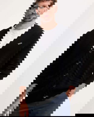 Gant cardigan din bumbac culoarea negru, 8030269