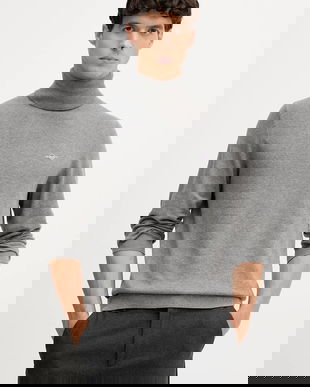 Gant pulover de bumbac culoarea gri, light, cu guler, 8030563