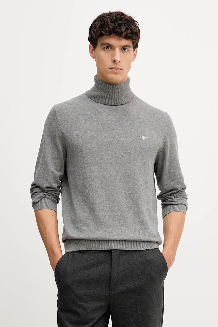 Gant pulover de bumbac culoarea gri, light, cu guler, 8030563