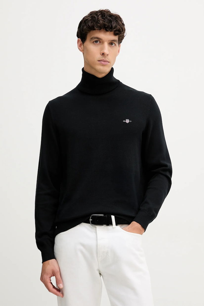 Gant pulover de bumbac culoarea negru, light, cu guler, 8030563