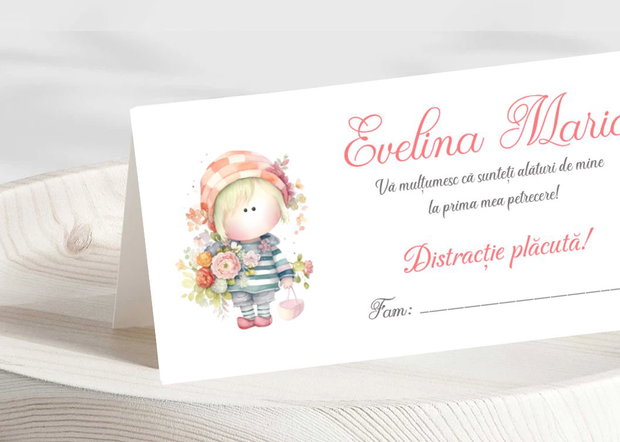 Plic de bani botez Fetiță cu floricele