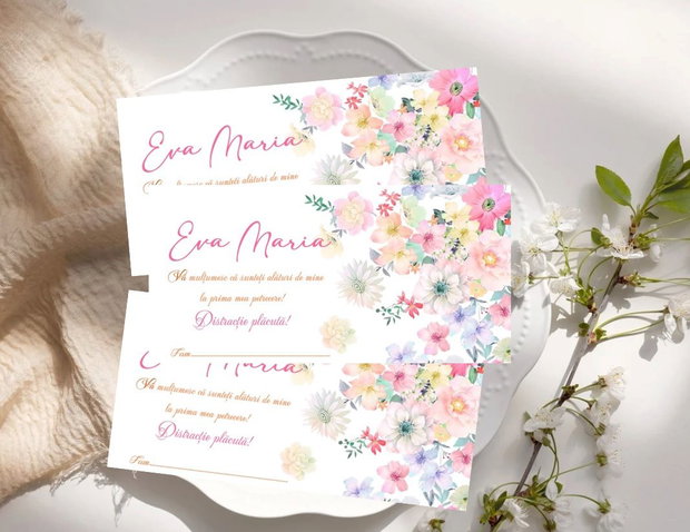 Plicuri bani botez fetițe floricele pastelate