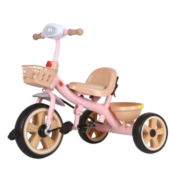 Tricicleta copii 2-5 ani, Roz, Far lanterna led, Suport picioare si doua cosuri pentru jucarii, Roti EVA