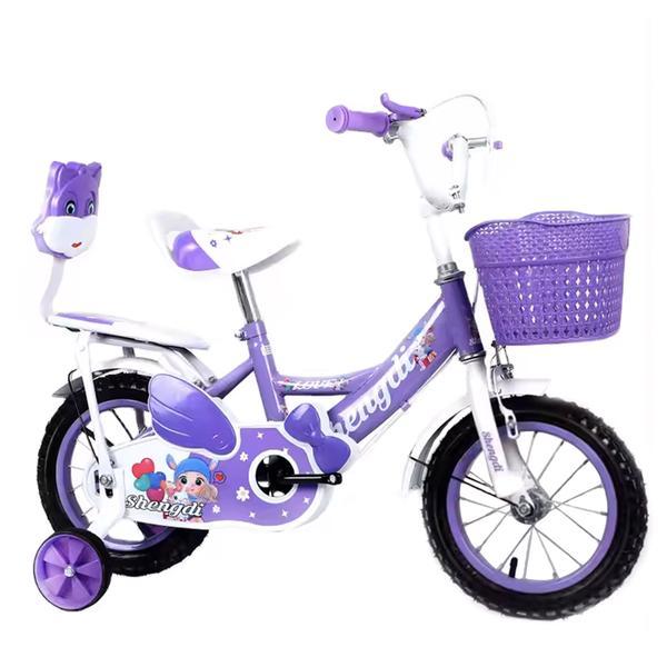 Bicicleta copii 3 - 6 ani, Roti 14 inch, Mov, Doua locuri, Roti ajutatoare, Frane