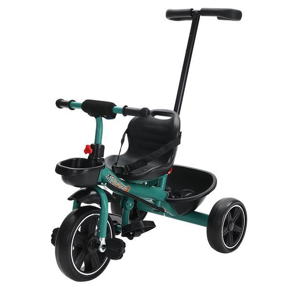 Tricicleta copii 2 - 6 ani, Verde, Maner parental detasabil, Suport picioare
