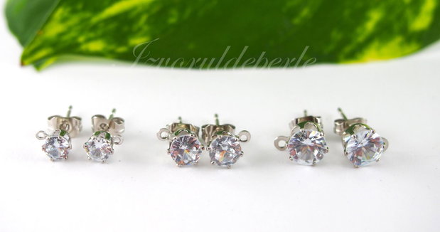 Baza cercei argint 925 si cubic zirconia, 4/5/6mm (1per)