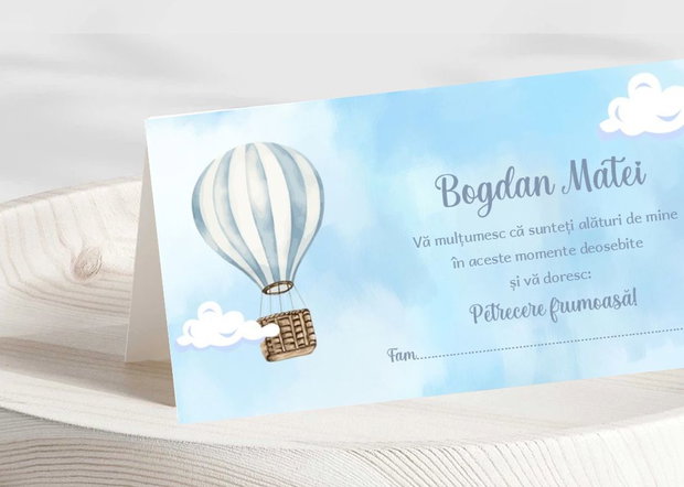 Plic bani botez Balon cu aer cald