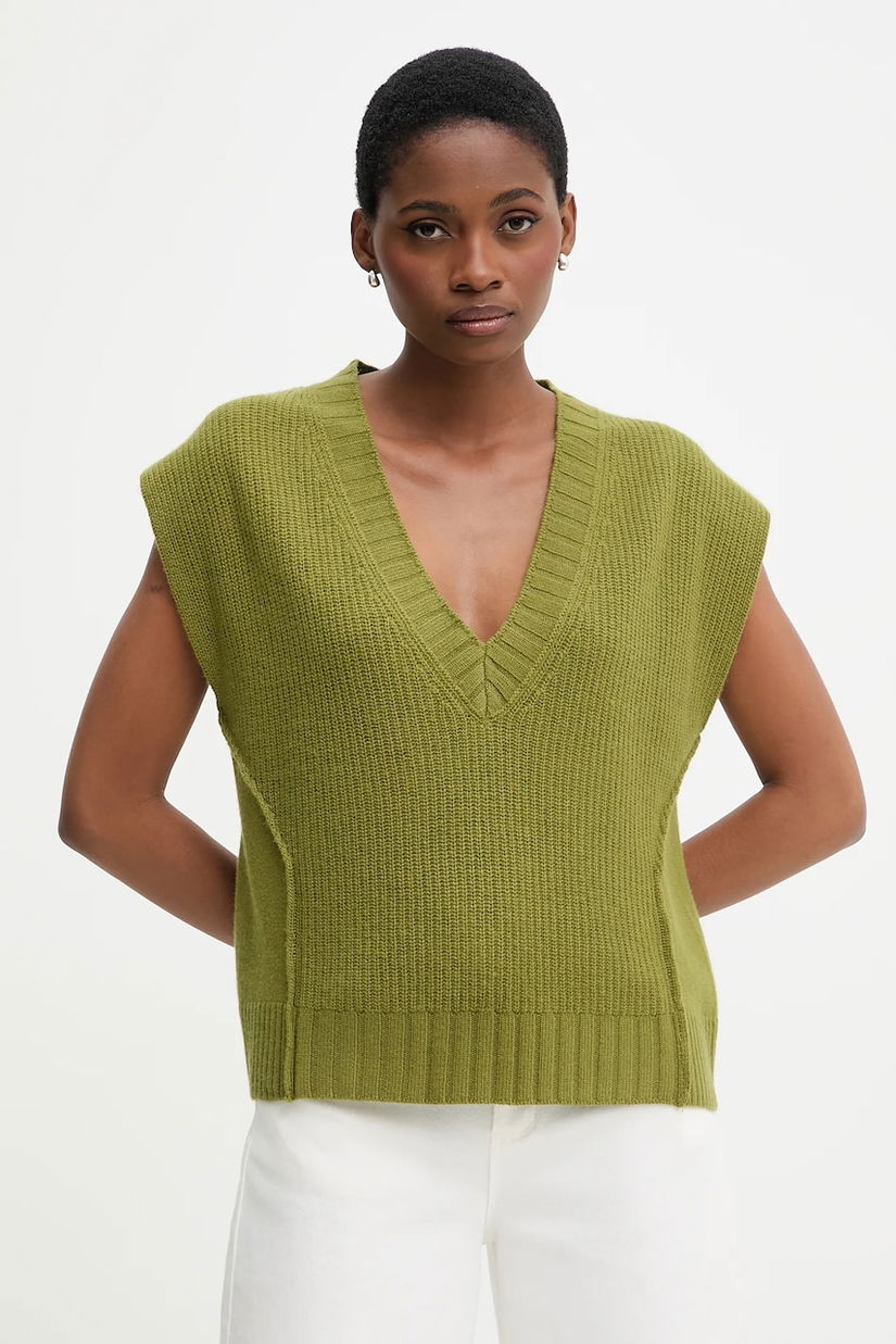 United Colors of Benetton vestă din amestec de lână culoarea verde, 126WD4033