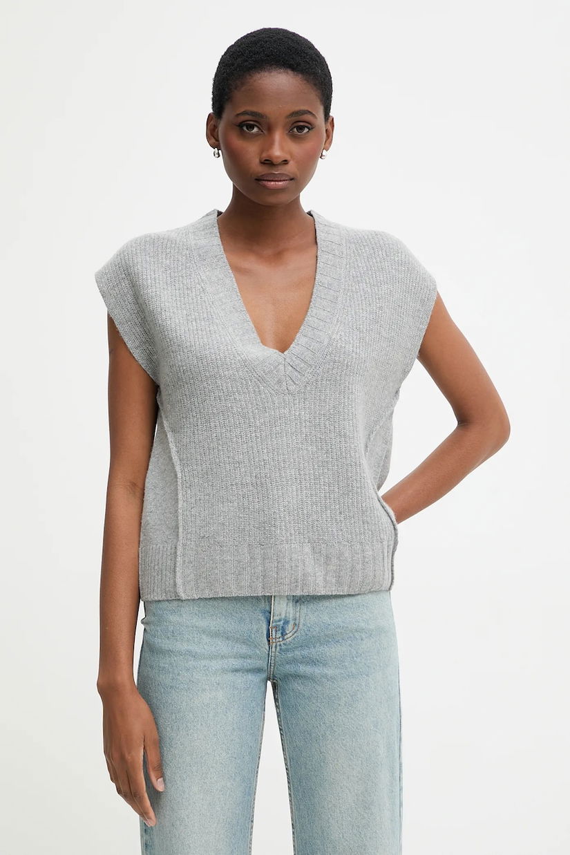 United Colors of Benetton vestă din amestec de lână culoarea gri, 126WD4033