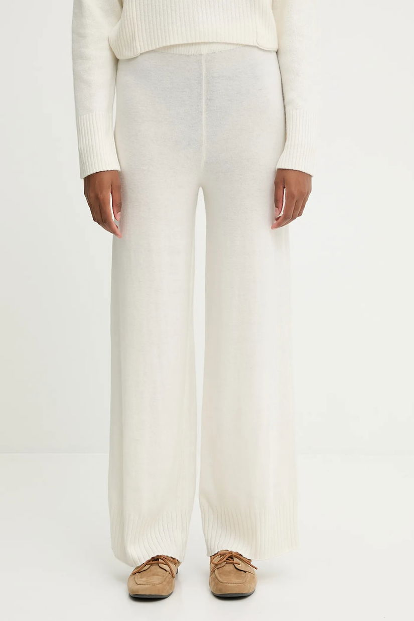 United Colors of Benetton pantaloni cu lână culoarea bej, lat, high waist, 102HDF00Z