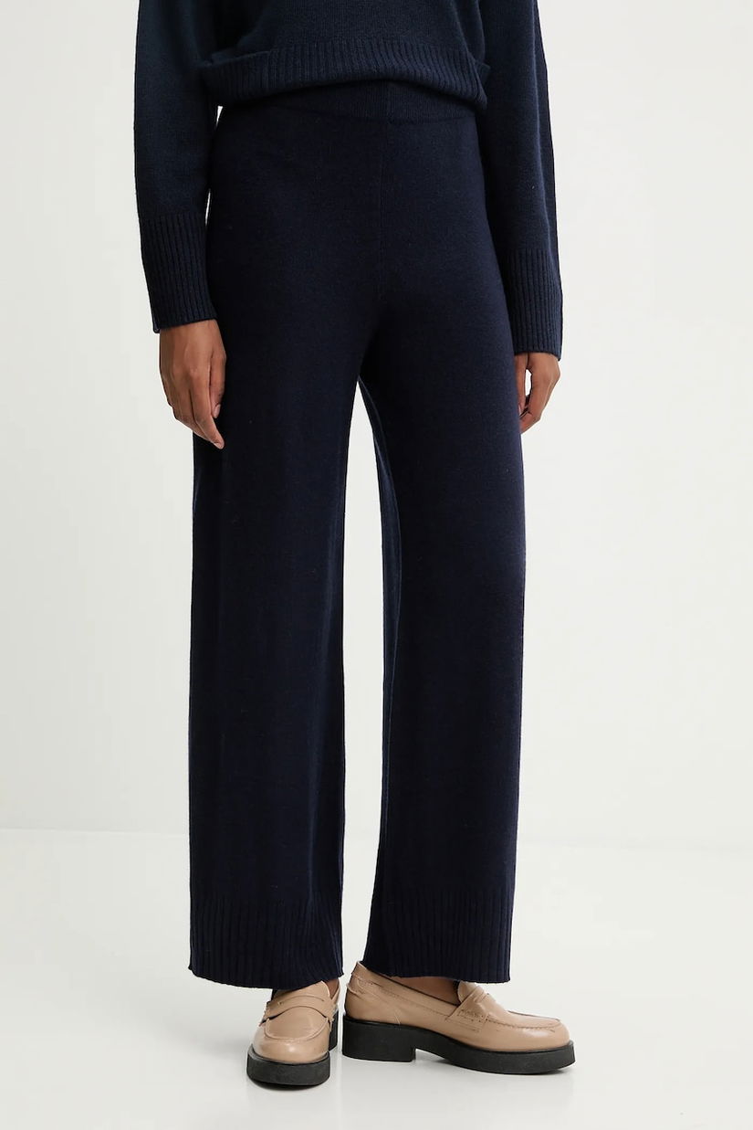 United Colors of Benetton pantaloni cu lână culoarea bleumarin, lat, high waist, 102HDF00Z