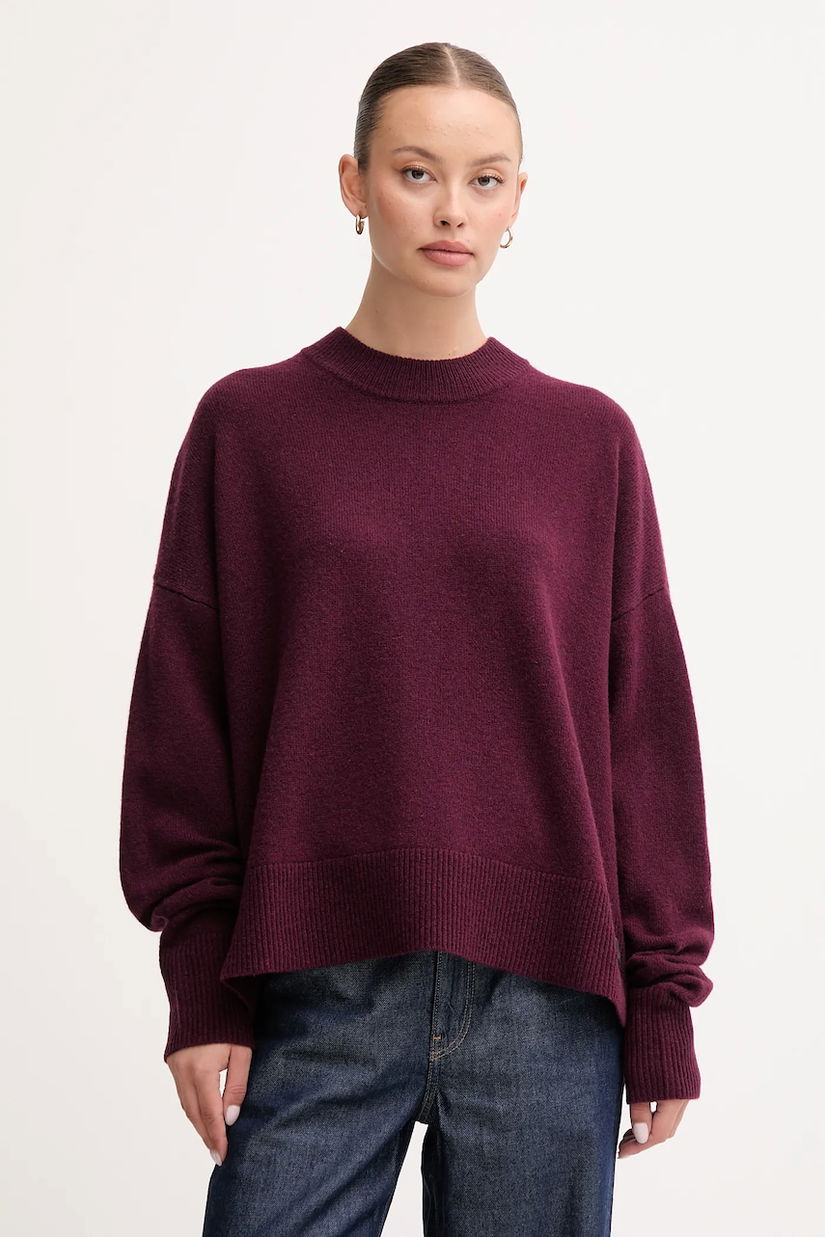 Barbour pulover de lână LEONIE culoarea bordo, cu turtleneck, LKN1706