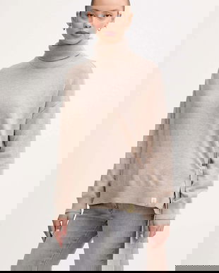 Gaudi pulover din amestec de lână culoarea bej, cu guler, 521FD53002