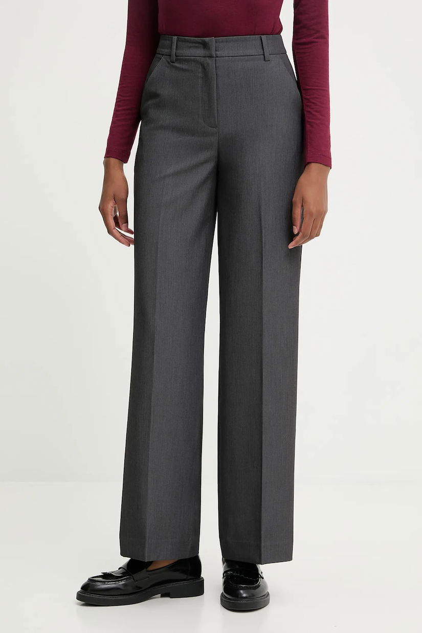 United Colors of Benetton pantaloni culoarea gri, drept, high waist, 4R4CDF08H