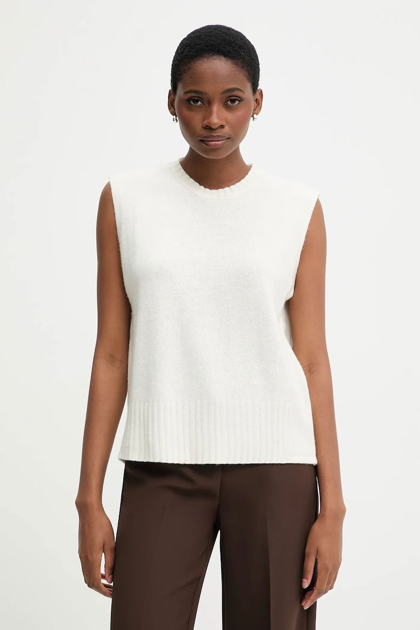 United Colors of Benetton vestă din amestec de lână culoarea bej, light, 126WD10BA