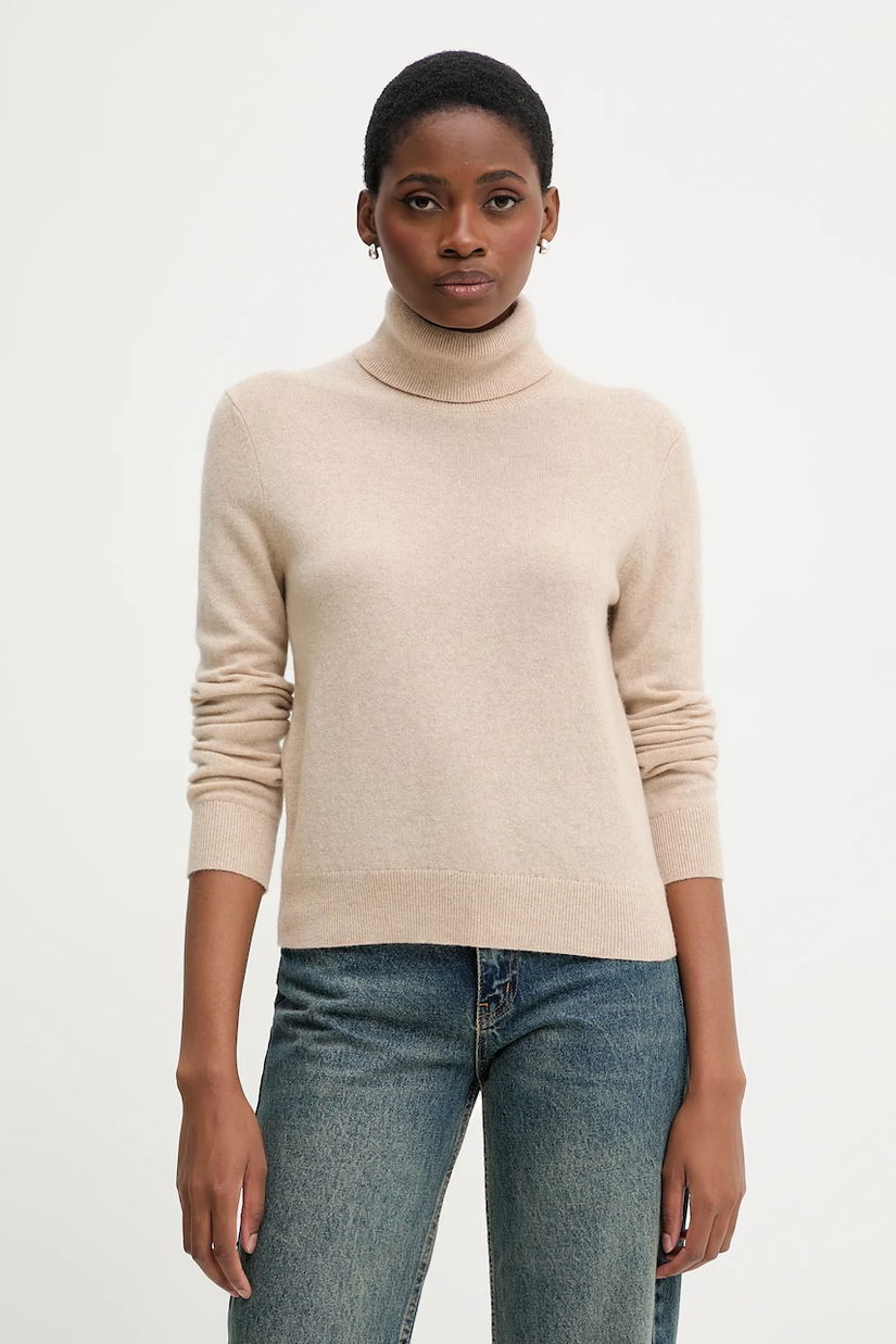 United Colors of Benetton pulover de casmir culoarea bej, light, cu guler, 1033D202D