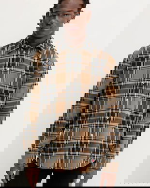 MSGM cămașă din bumbac culoarea maro, cu guler clasic, regular, 3940ME11L.257500