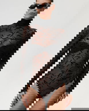 Undress Code body Thong culoarea negru, cu imprimeu, 985