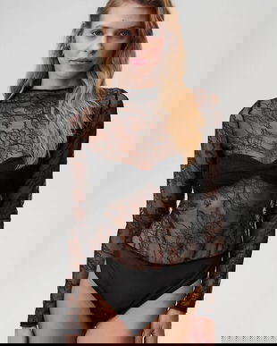 Undress Code body Thong culoarea negru, cu imprimeu, 802