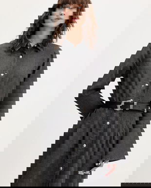 Karl Lagerfeld Jeans rochie jeans culoarea gri, mini, evazați, A4W13003