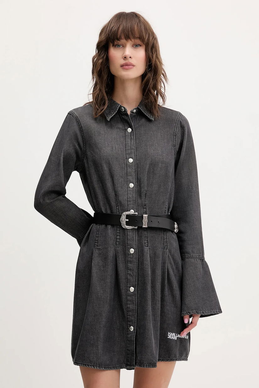 Karl Lagerfeld Jeans rochie jeans culoarea gri, mini, evazați, A4W13003