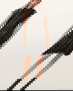 AllSaints rochie FLEUR culoarea negru, mini, evazați, W132DD