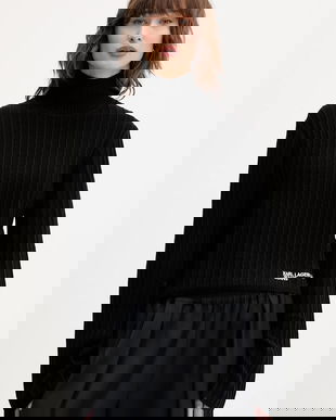 Karl Lagerfeld Jeans pulover culoarea negru, cu guler, A4W18021