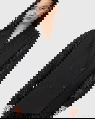 AllSaints sacou LORNA culoarea negru, cu doua rânduri de nasturi, uni, W009OD