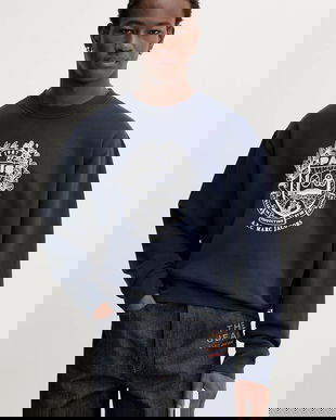 A.P.C. hanorac de bumbac A.P.C. x MARC JACOBS culoarea bleumarin, cu imprimeu, COHKQ.H37003