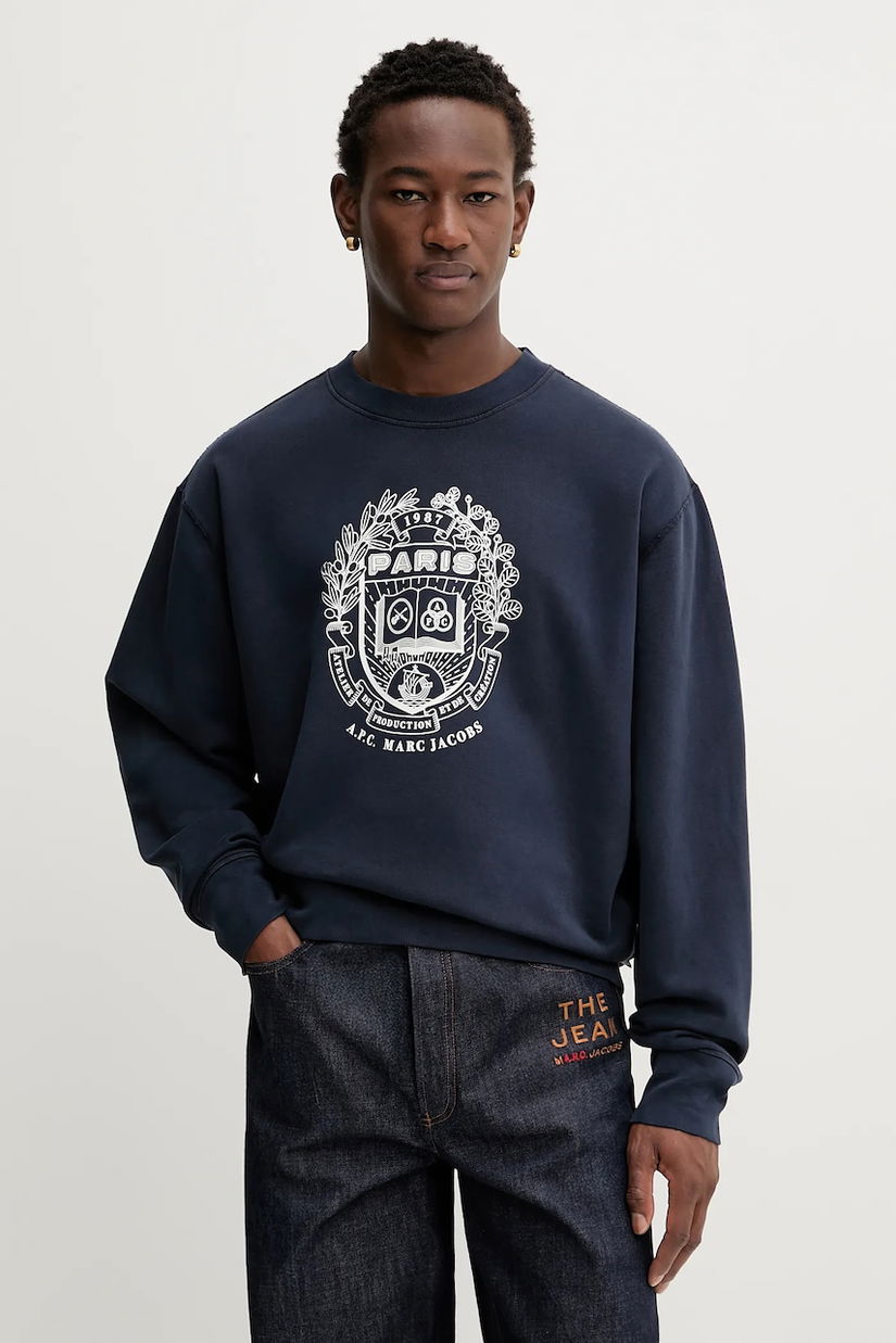 A.P.C. hanorac de bumbac A.P.C. x MARC JACOBS culoarea bleumarin, cu imprimeu, COHKQ.H37003