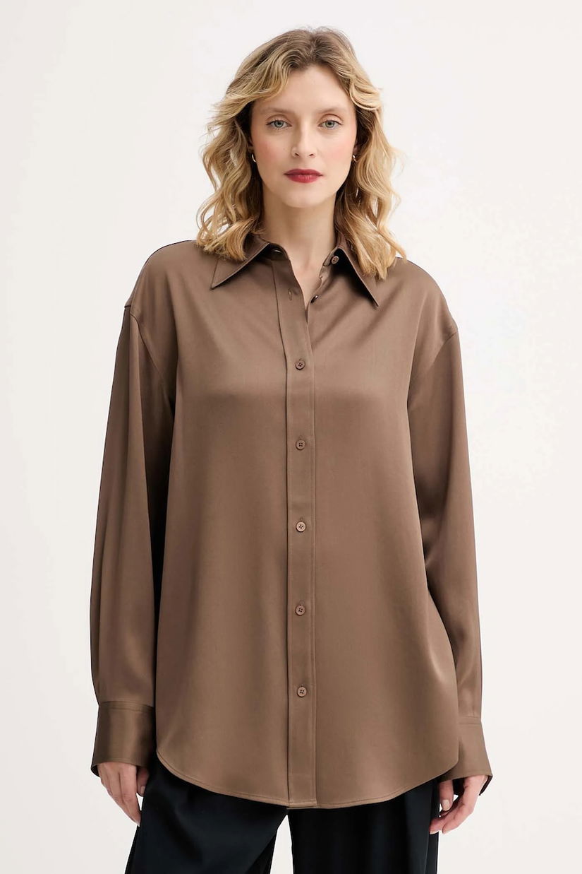 Filippa K cămașă culoarea maro, cu guler clasic, relaxed, 31633