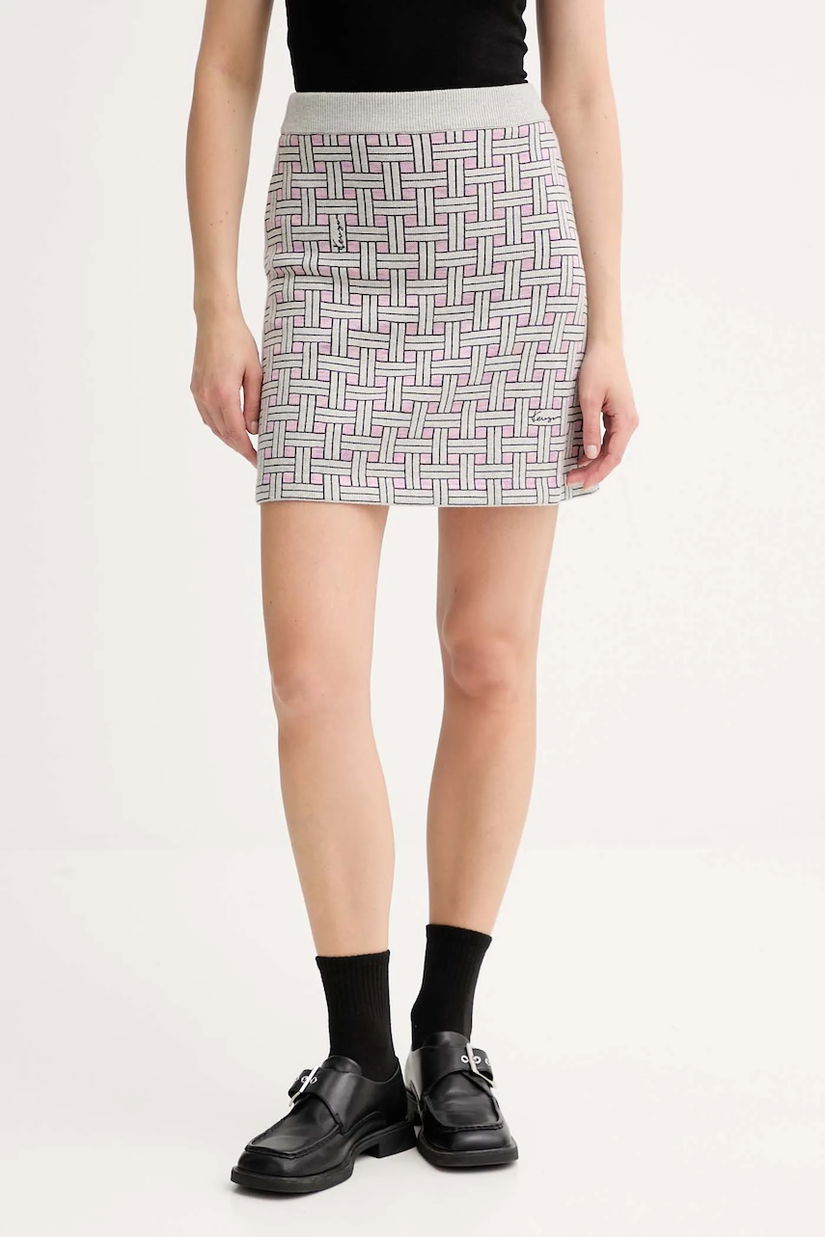 Kenzo fustă cu lână culoarea gri, mini, drept, FF62JU6013CQ