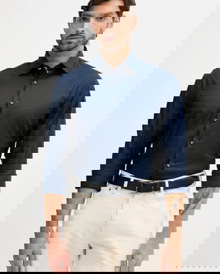 Michael Kors cămașă culoarea bleumarin, cu guler clasic, slim, MD0MD91514