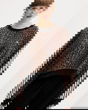 adidas Originals hanorac de bumbac Leopard culoarea maro, cu imprimeu, JW7303