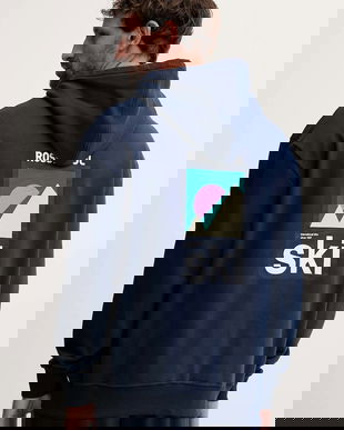 Rossignol hanorac de bumbac WATERFALL RELAX culoarea bleumarin, cu glugă, cu imprimeu, RLOMS02