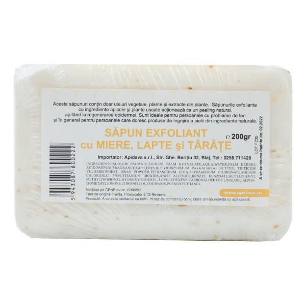 Sapun Exfoliant cu Miere, Lapte si Tarate Apidava, 200g