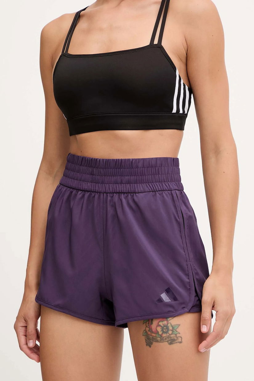 adidas Performance pantaloni scurți de antrenament Pacer culoarea violet, uni, high waist, JX7300