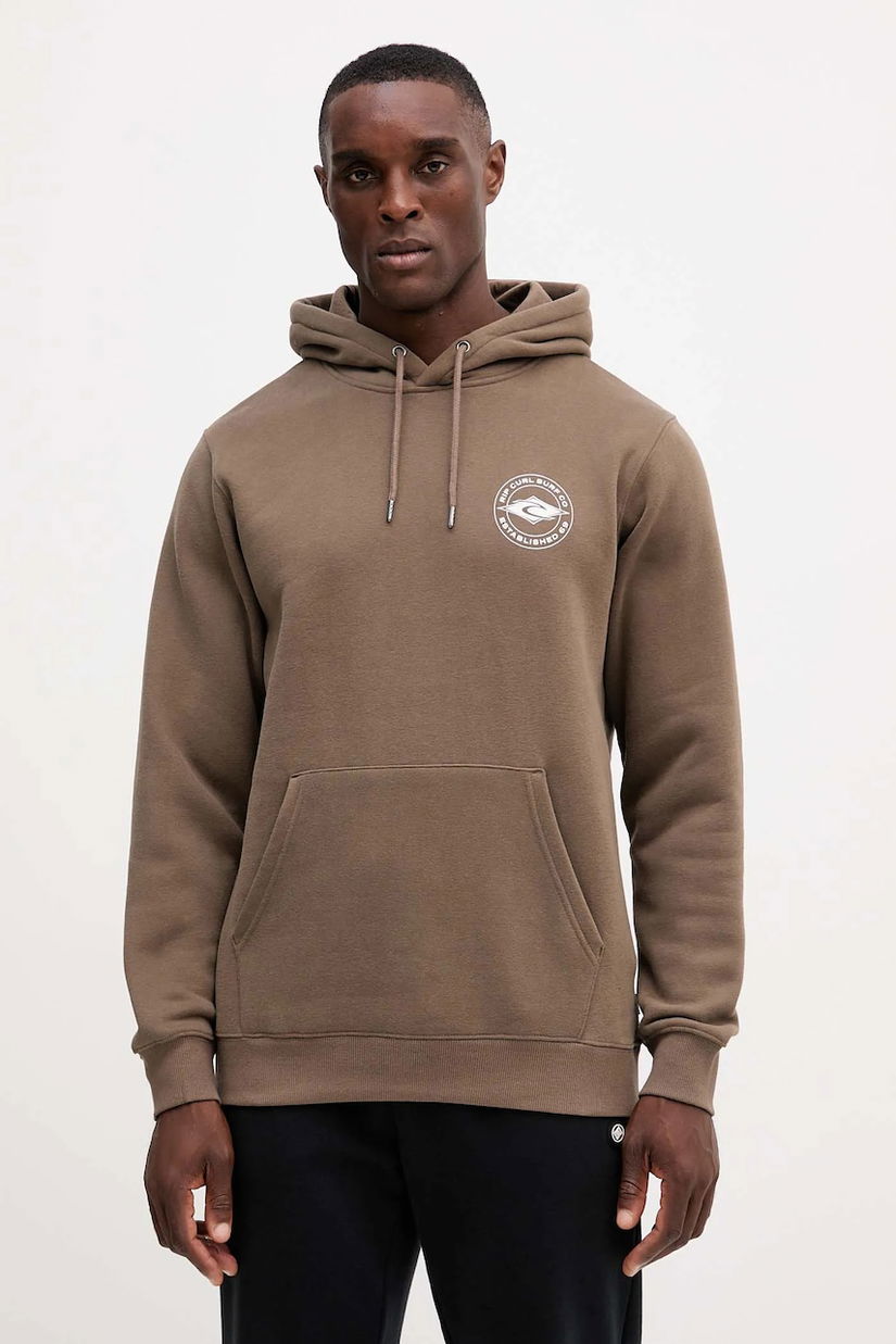 Rip Curl bluză STAPLE culoarea maro, cu glugă, cu imprimeu, 095MFL