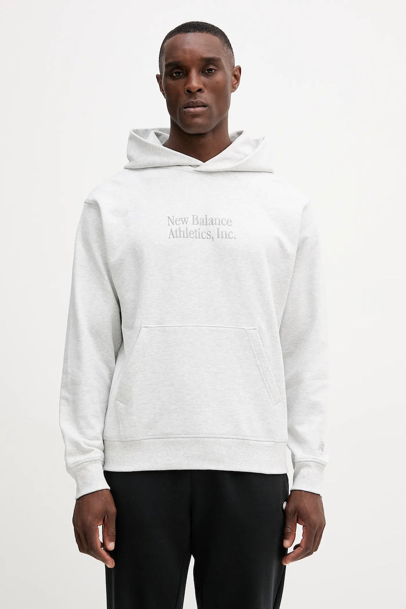 New Balance hanorac de bumbac culoarea gri, cu glugă, melanj, MT53925AHH